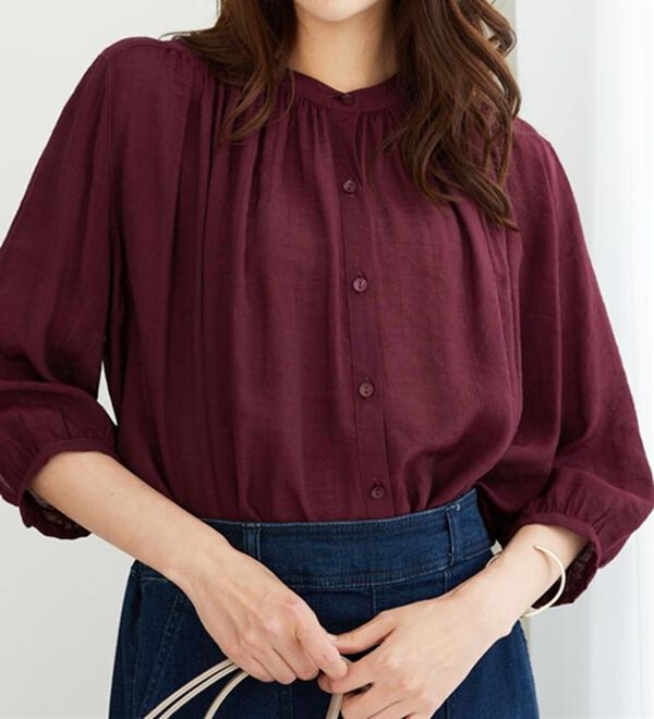 BELLUNA（ベルーナ）の「【新色追加】スラブ素材ギャザーデザインブラウス（ブラウス）」｜詳細画像