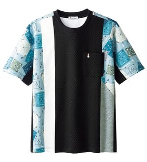 「＜ハッシュパピー＞ふくれジャカード切替Ｔシャツ（メンズＴシャツ）」｜ブラック
