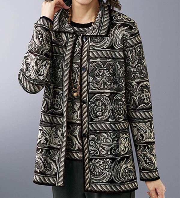 BELLUNA（ベルーナ）の「ラメ入りジャカードニットジャケットアンサンブル（アンサンブル）」｜ベージュ系