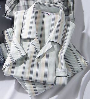 「日本製ひんやり綿１００％播州織パジャマ（メンズルームウェア）」｜ストライプ