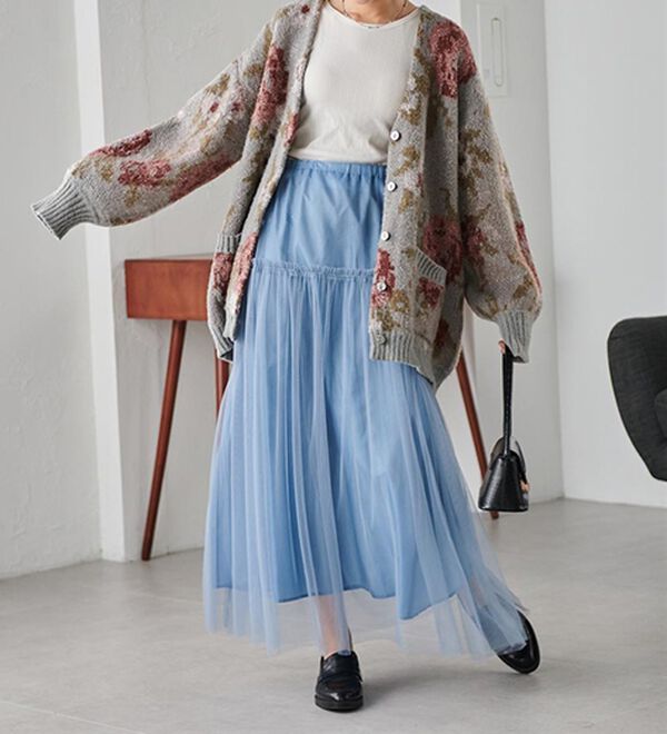 RANAN（ラナン）の「ふわっと可愛いフリルギャザーチュールスカート（ロングスカート）」｜詳細画像