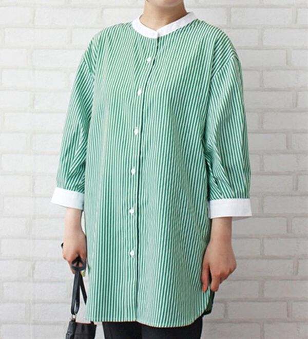 CULLNI クルニ クレリック シャツ グリーン ストライプ ブルー CULLNI