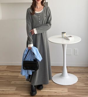 GeeRA（ジーラ）の「【U.S. POLO ASSN.】レイヤード風ヘンリーネックワンピース（カットソーワンピース）」｜グレー系