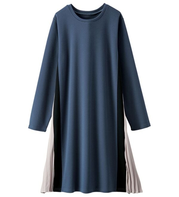 BELLUNA（ベルーナ）の「サイドプリーツ配色切替ワンピース（チュニックワンピース）」｜詳細画像