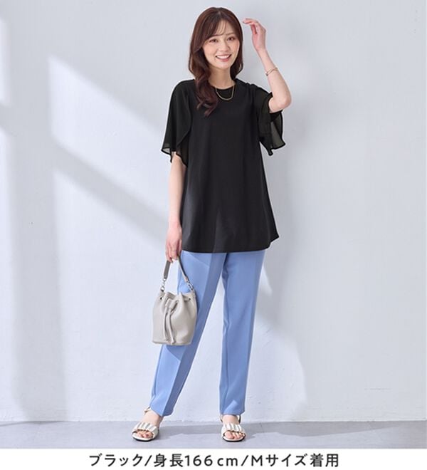 alotta（アロッタ）の「【接触冷感】袖異素材フレア袖チュニックＴシャツ（チュニック）」｜詳細画像