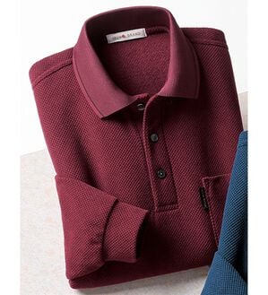 「日本製　鹿の子フリースの暖かポロシャツ（メンズポロシャツ）」｜ワイン