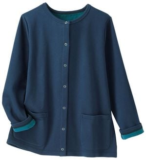 BELLUNA（ベルーナ）の「パチパチしにくい！静電気防止裏フリース配色カーディガン（その他カーディガン）」｜ブルー系