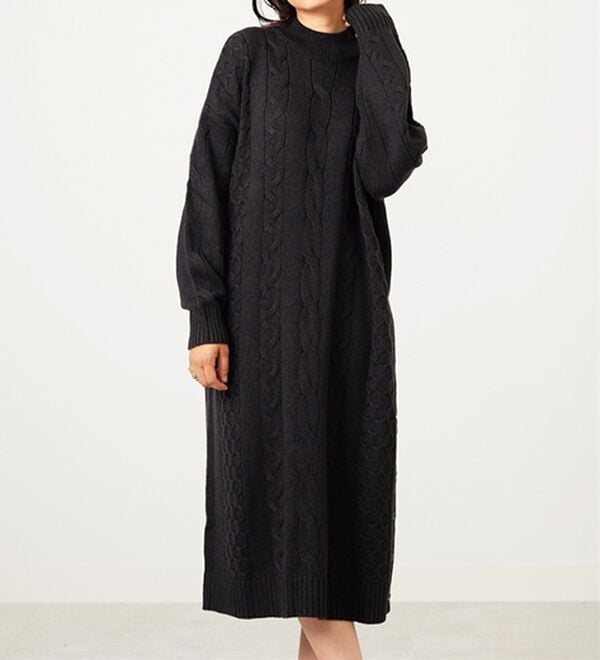 BELLUNA（ベルーナ）の「ケーブル柄ロング丈ニットワンピース（ニットワンピース）」｜詳細画像