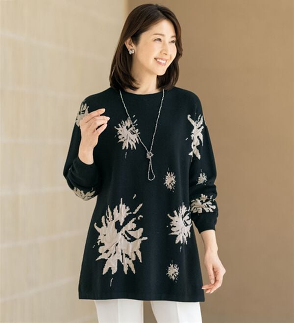 ルフラン（ルフラン）の「ほどゆる＊花柄ふくれジャカードニット（ニット・セーター）」｜黒系