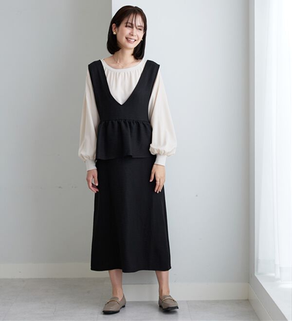 BELLUNA（ベルーナ）の「体型カバー！ペプラムジャンパースカート（ジャンパースカート）」｜詳細画像