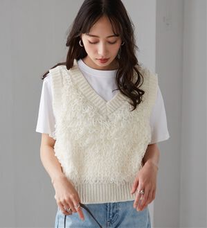 RANAN（ラナン）の「ループフリンジニットベスト（ベスト）」｜アイボリー