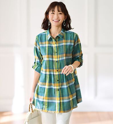 BELLUNA（ベルーナ）の「＜インド製＞綿素材チェック柄チュニック（チュニック）」