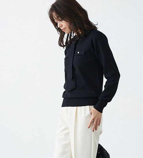 Pierrot（ピエロ）の「ボウタイポケットニット（ニット・セーター）」｜詳細画像