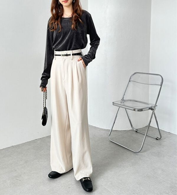 GeeRA（ジーラ）の「着心地抜群！ハイウエストダブルタックワイドパンツ（フルレングスパンツ）」｜詳細画像