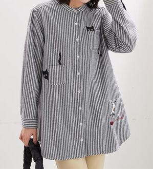BELLUNA（ベルーナ）の「【あったか】裏フリース素材ネコ刺しゅうシャツチュニック（チュニック）」｜詳細画像
