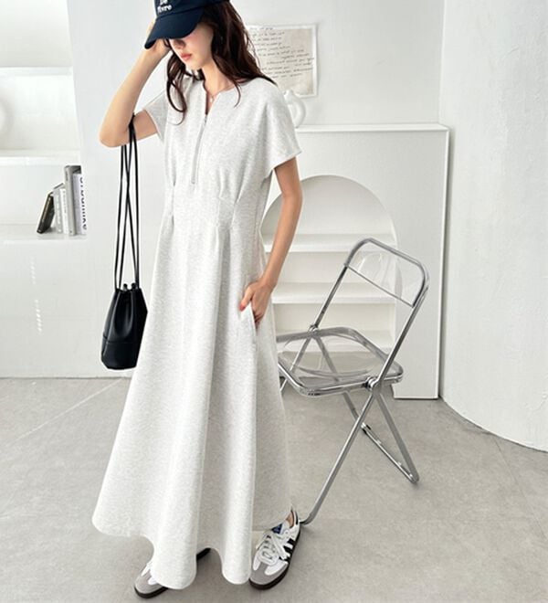 GeeRA（ジーラ）の「前後2WAYハーフジップフレンチ袖ワンピース（カットソーワンピース）」｜詳細画像