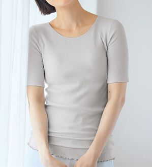 「＜ＨｕｇＲｅａｍコットン＞吸湿発熱綿混リブカップ付（半袖）（肌着・インナーウェア）」｜詳細画像