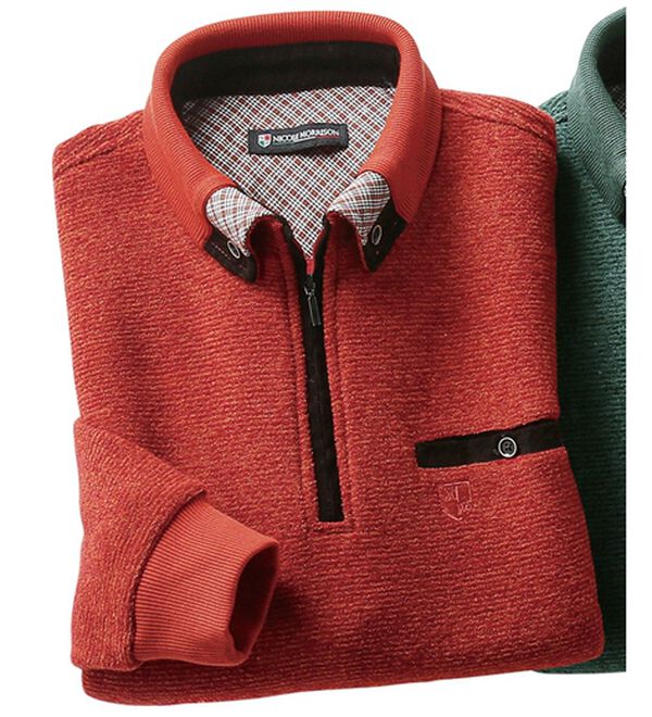 「＜ニコル　モリソン＞暖か衿デザイントレーナー　お洒落衿（メンズトレーナー）」｜オレンジ(お洒落衿)