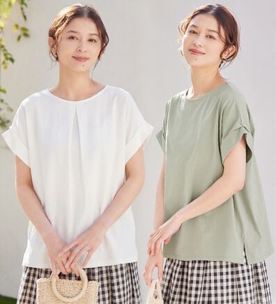 Viola e Viola（ヴィオラ エ ヴィオラ）の「【接触冷感】綿１００％前後２ＷＡＹタックトップス　さらひやりコットン（カットソー）」