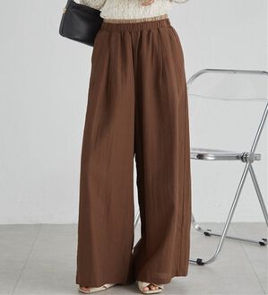 RANAN（ラナン）の「ダブルウエストシアーイージーパンツ（ワイドパンツ・ガウチョ）」｜ブラウン