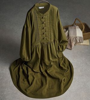 BELLUNA（ベルーナ）の「＜＆ｃｏｃｏｃｈｉ＞ダブルガーゼ素材チャイナボタンワンピース（シャツワンピース）」｜イエローグリーン