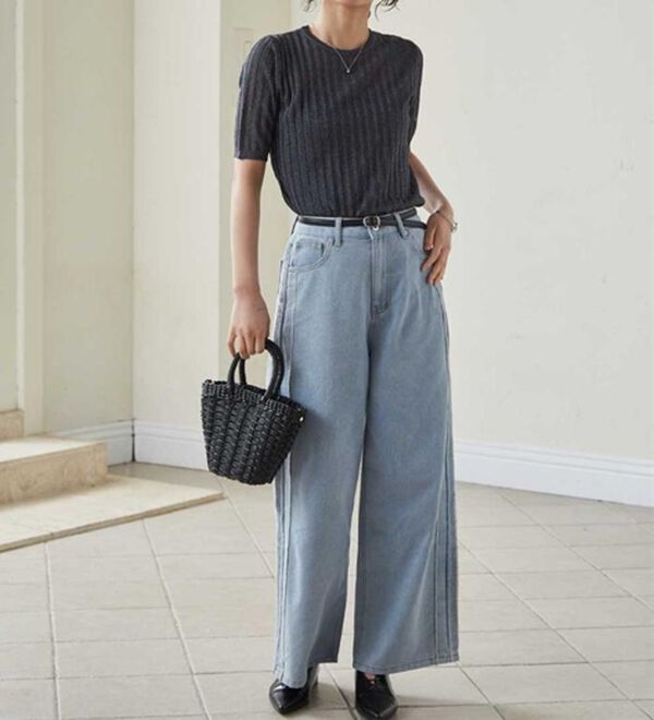 RANAN（ラナン）の「5分袖シアーラメリブニット（ニット・セーター）」｜詳細画像