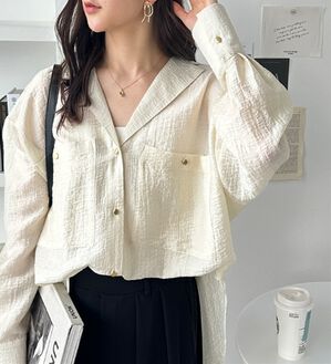 GeeRA（ジーラ）の「しぼ感素材開衿シャツ（シャツ）」｜アイボリー