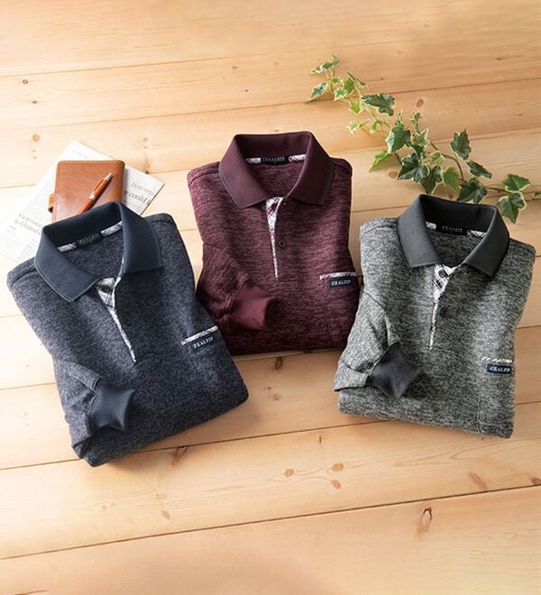 「【３色組】杢調やわらか裏起毛ポロシャツ（メンズポロシャツ）」｜詳細画像
