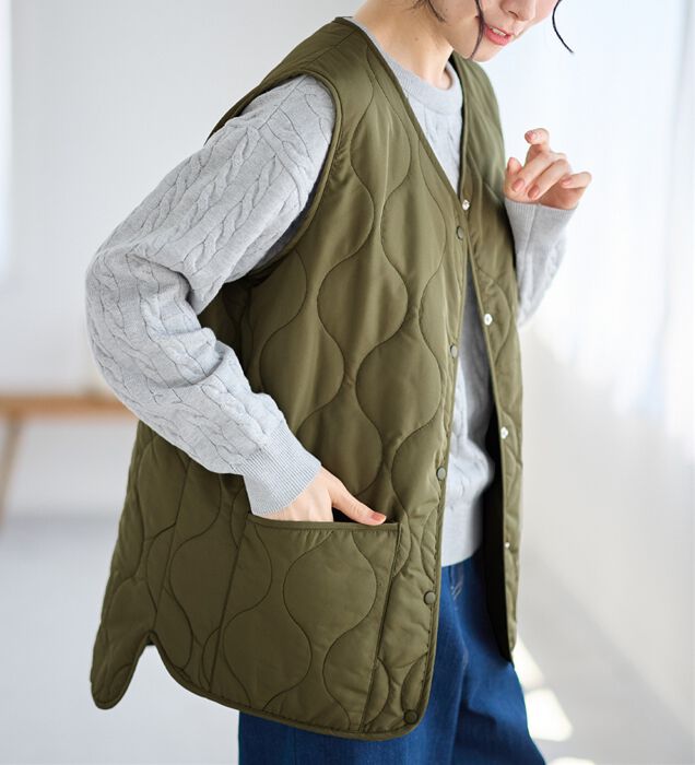 中綿ベスト付きのかろやかミドル丈アウター（北欧、暮らしの道具店