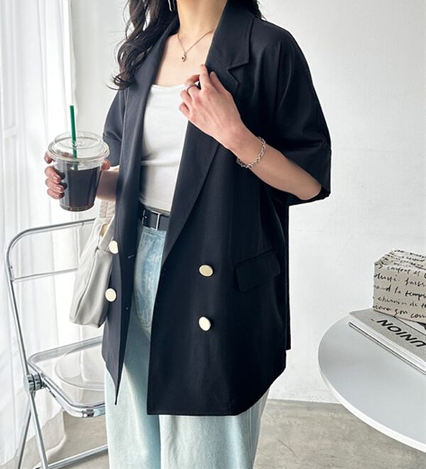 GeeRA（ジーラ）の「リネン調半袖ダブルジャケット（テーラードジャケット）」｜詳細画像