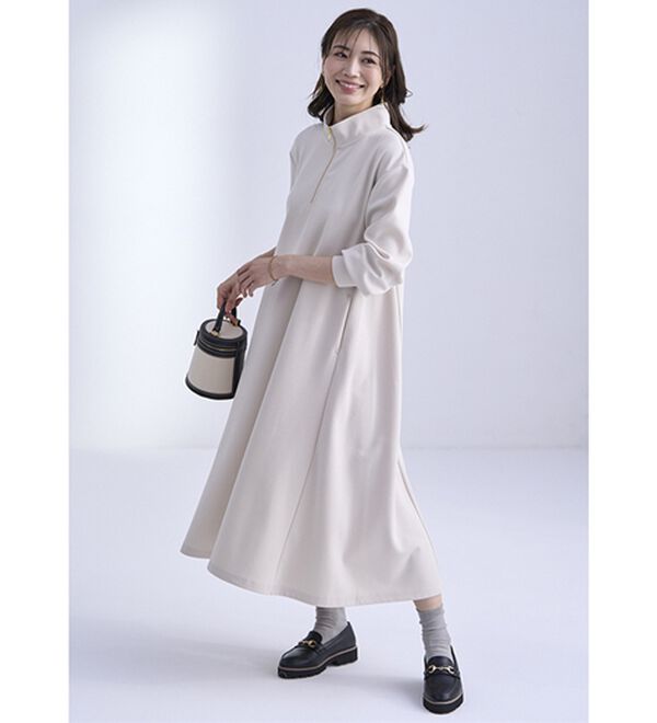 BELLUNA（ベルーナ）の「ポケット付ハーフジップフレアーワンピース（カットソーワンピース）」｜詳細画像