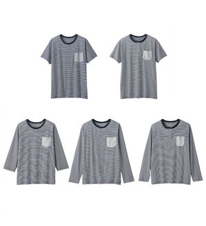 「【男女兼用】綿混ポケット付きＴシャツ（メンズシャツ）」｜ボーダー(細)