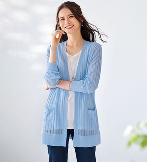 BELLUNA（ベルーナ）の「陽射し対策！フラッシュニットカーディガン（ニットカーディガン）」｜ブルー