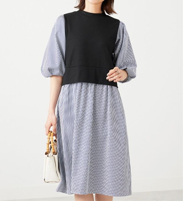 BELLUNA（ベルーナ）の「ベルト使い異素材切替ワンピ―ス（その他ワンピース）」｜詳細画像