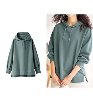 BELLUNA（ベルーナ）の「柔らかとろみ素材フードデザインパーカー（パーカー）」｜オリーブ