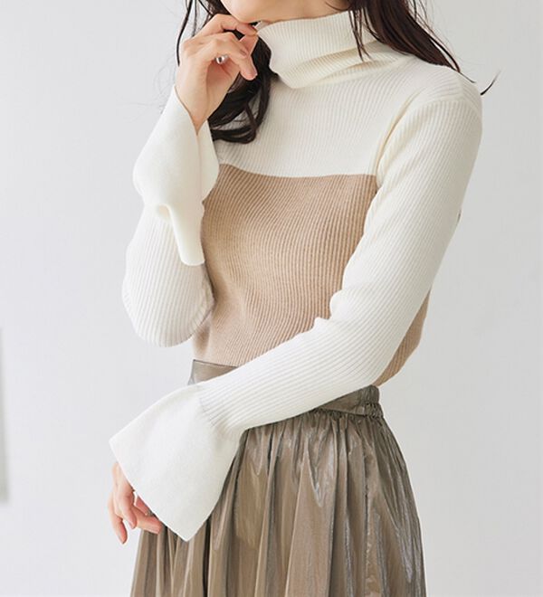 ムースタッチ＞洗える！バイカラータートルリブニット - ベルーナ【公式】