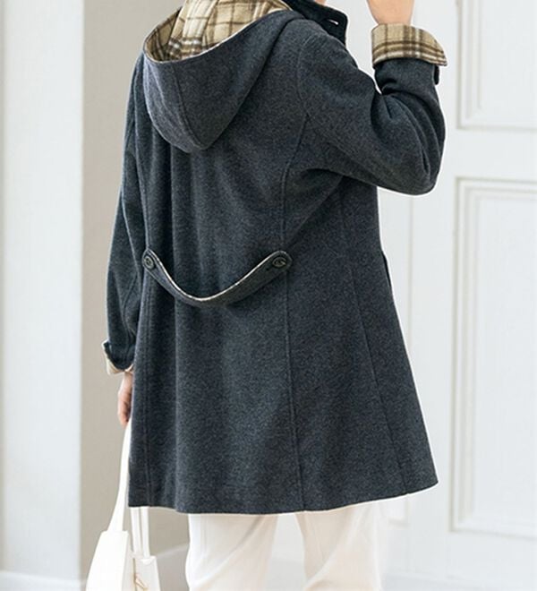 ルフラン（ルフラン）の「ウール混チェックフーディーコート（ハーフコート）」｜詳細画像