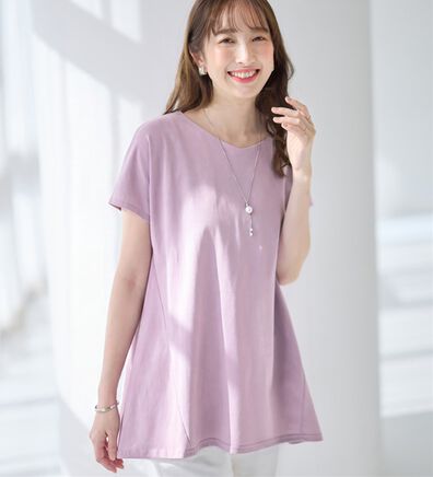 alotta（アロッタ）の「【接触冷感】細見え切替！ＡラインフレアチュニックＴシャツ（チュニック）」