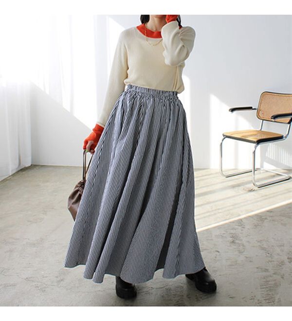 GeeRA（ジーラ）の「ギンガムチェックフレアスカート（ロングスカート）」｜詳細画像