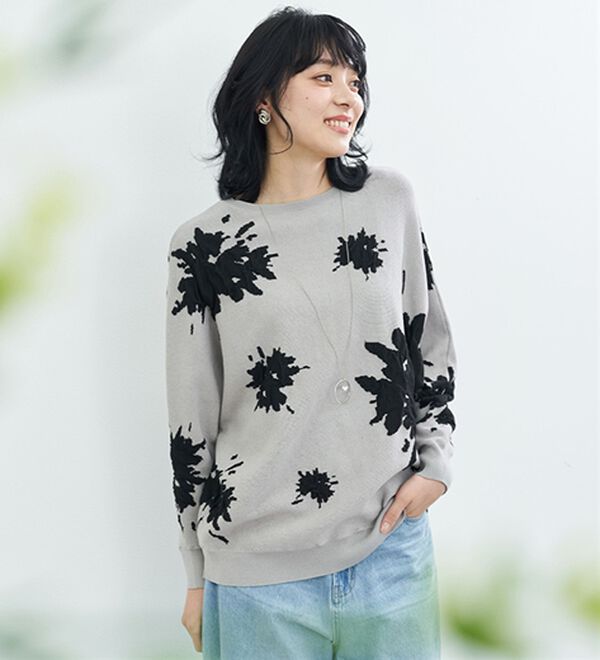 BELLUNA（ベルーナ）の「大人のゆるっと花柄ジャカードニットプルオーバー（ニット・セーター）」｜詳細画像