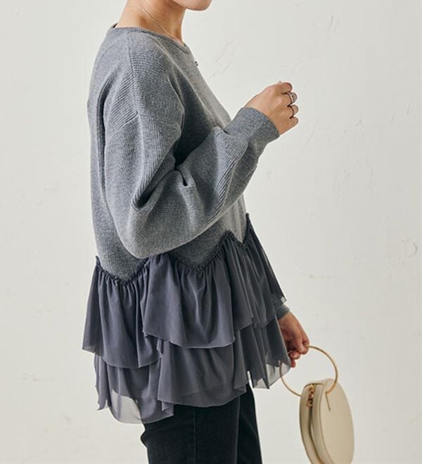 RANAN（ラナン）の「＜ムースタッチライト＞洗える！裾チュールドッキングニット（ニット・セーター）」｜詳細画像