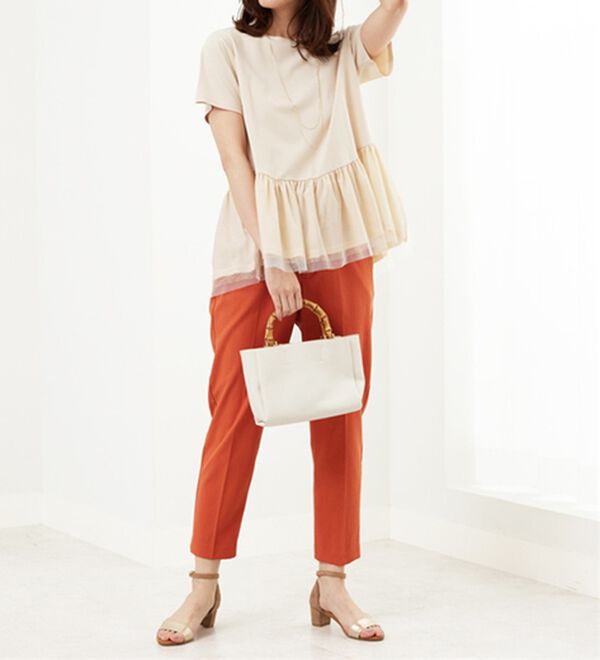 BELLUNA（ベルーナ）の「【Ｌａｇｒｉｌｕａ】チュール素材切替デザインチュニック（カットソー）」｜詳細画像