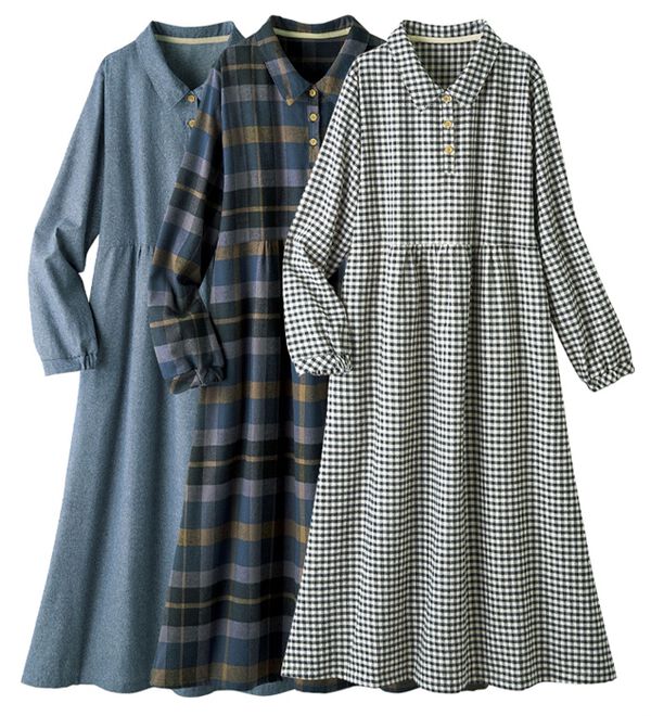 ルフラン（ルフラン）の「【３色組】綿１００％あったかロングワンピース（ロングワンピース）」｜詳細画像