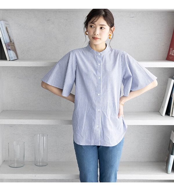 GeeRA（ジーラ）の「フレアー袖バンドカラーブラウス（ブラウス）」｜詳細画像