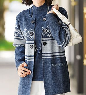 BELLUNA（ベルーナ）の「ボタン使いジャカードニットジャケットアンサンブル（アンサンブル）」｜詳細画像