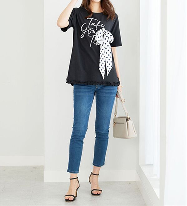 BELLUNA（ベルーナ）の「リボンモチーフ裾フリルプルオーバー（Tシャツ）」｜詳細画像