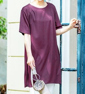 BELLUNA（ベルーナ）の「【接触冷感】かのこ素材タックデザインチュニックワンピース（その他ワンピース）」｜ワイン