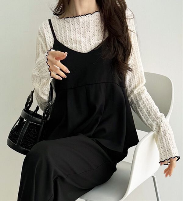 GeeRA（ジーラ）の「セットアップ風プリーツビスチェキャミサロペ（オールインワン）」｜詳細画像