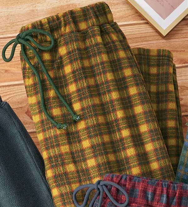 LAVIENNE（ラヴィエンヌ）の「肌側綿１００％あったかフリースボトム（パジャマ・ルームウェア）」｜イエロー系チェック