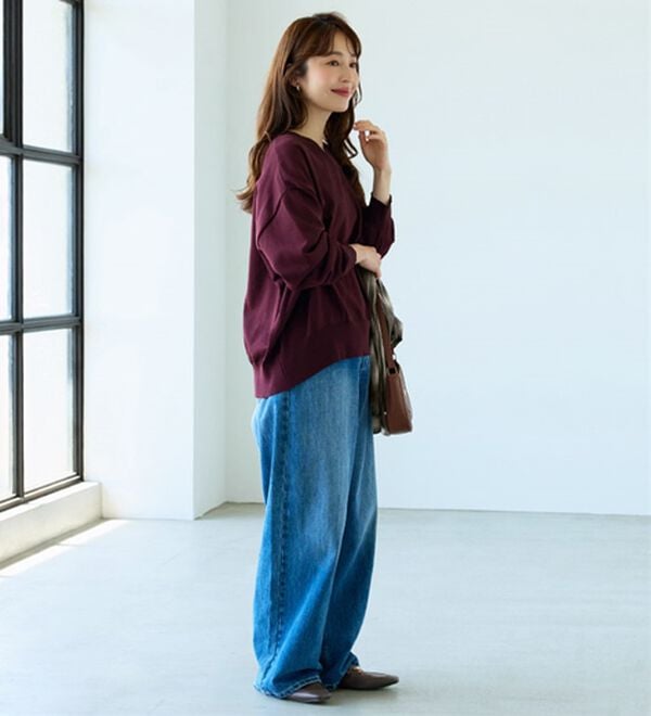 BELLUNA（ベルーナ）の「【快適Ｌａｂ．】スウェットライクＶネックニットプルオーバー（ニット・セーター）」｜詳細画像